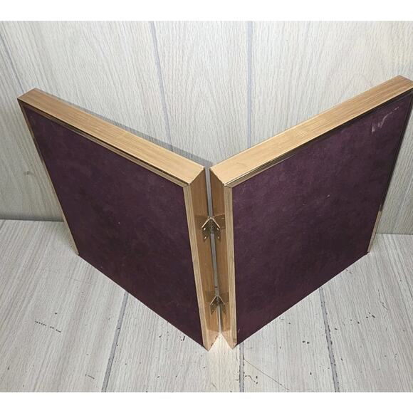 Vtg 70s Brass Standing Double Bifold Picture Frame Oval Matte Gold Tone 8x10 - Picture 9 of 10